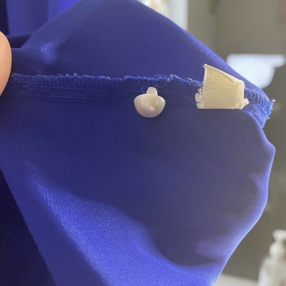 Vintage Victoria’s Secret Gold Label Satin Polyester Blue Button Up Shirt Small - Picture 6 of 7